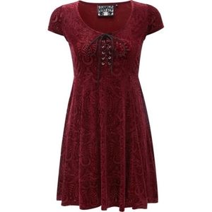 Killstar Angelyn velvet burnout dress in wine XXL